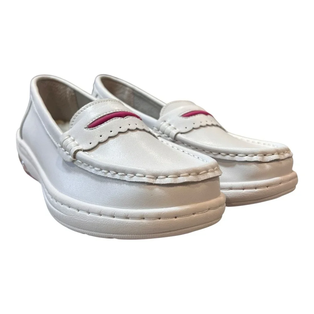 MaxMuxun White Pink Flat Anti-Skid Breathable Medical Nurse Shoes Women's Size 8